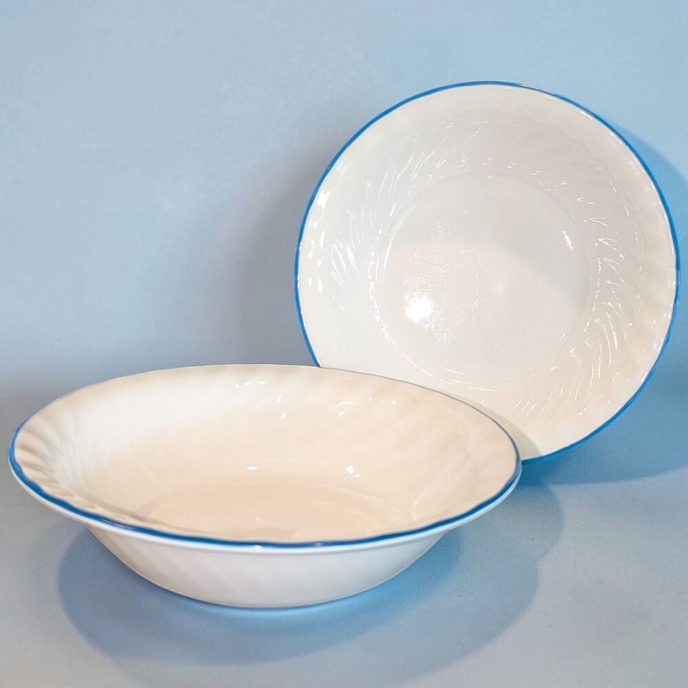2 Corelle Corning Blue Velvet Roses Soup Cereal Bowls Swirl Rim 7.25" Blue